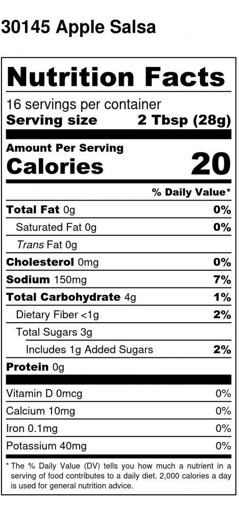 Nutrition facts label for Apple Salsa