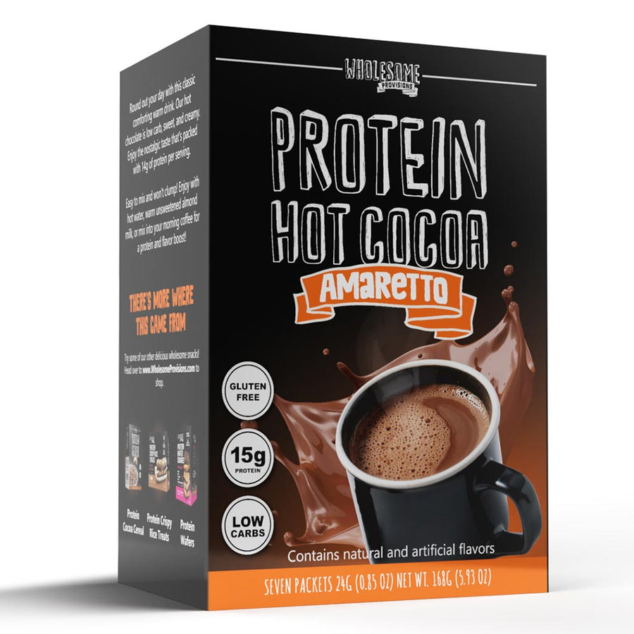 Amaretto Protein Hot Chocolate: Amaretto hot cocoa box.