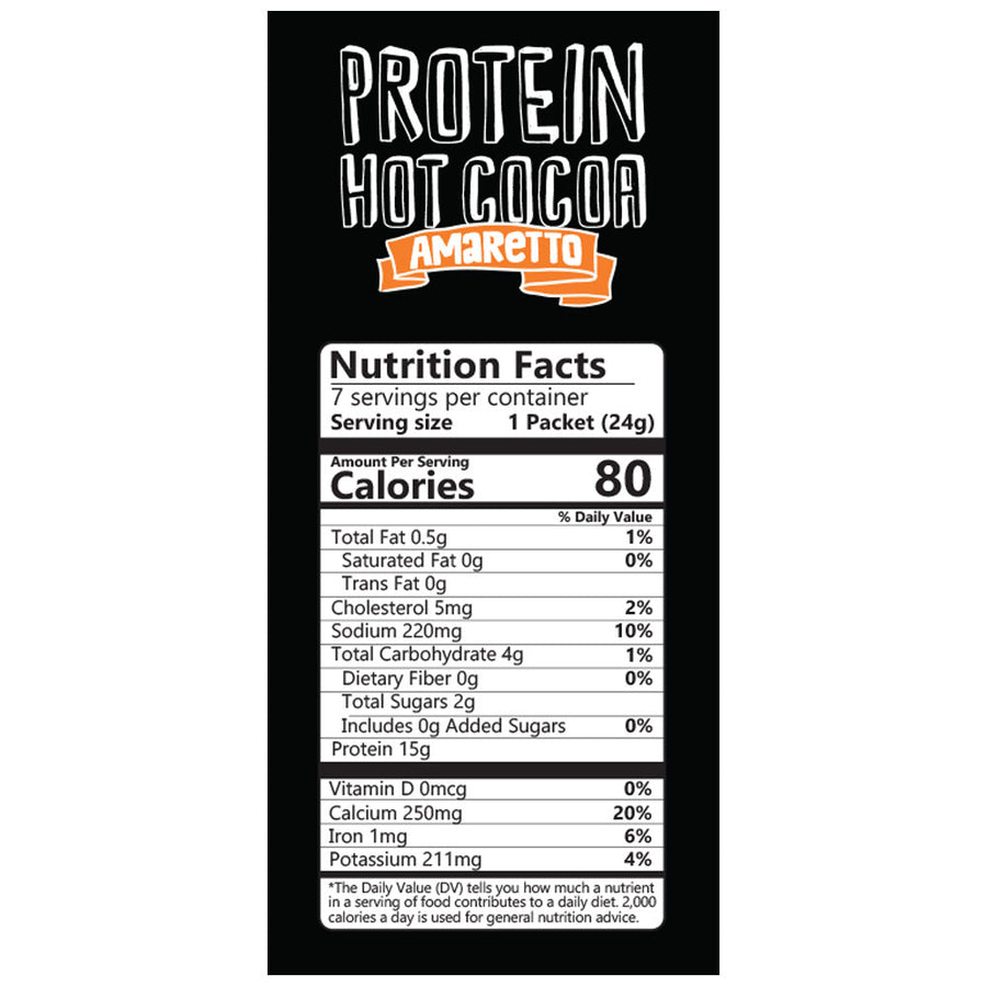 Amaretto Protein Hot Chocolate: Nutrition Facts panel.
