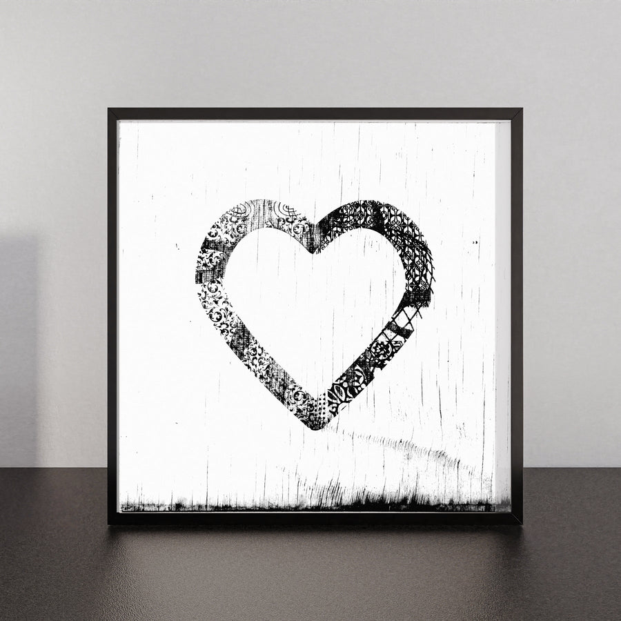 Ornamental Heart art print with an intricate black heart outline.