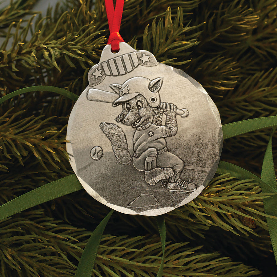 Styled display featuring Baseball Fox Ornament