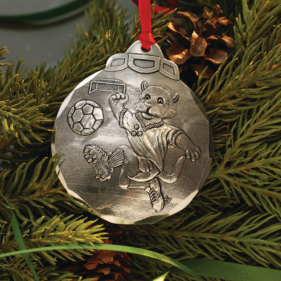 Styled display featuring Soccer Tiger Ornament