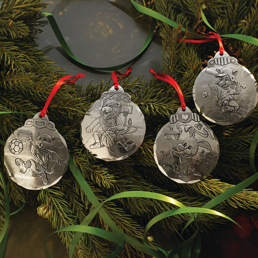 Collection display featuring Cheerleader Cat Ornament