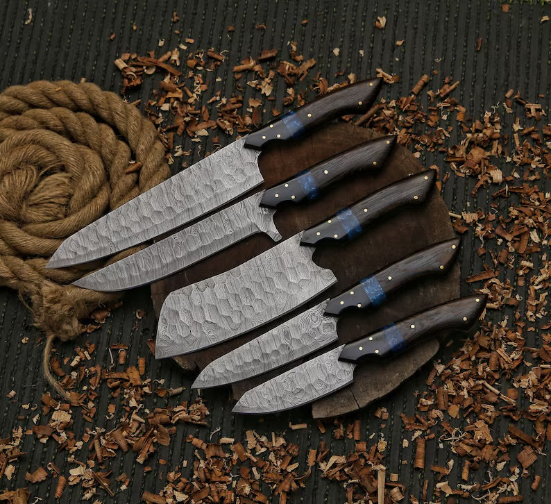 Handmade Damascus Chef Knife Set 5-Piece Gift for Her