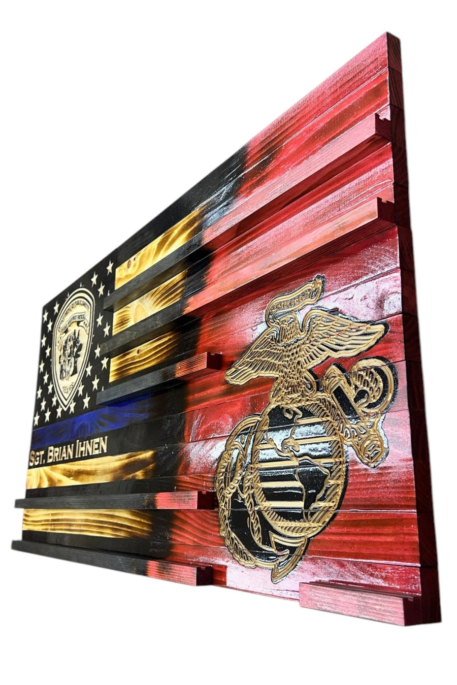 Personalized Wooden American Flag Challenge Coin Display