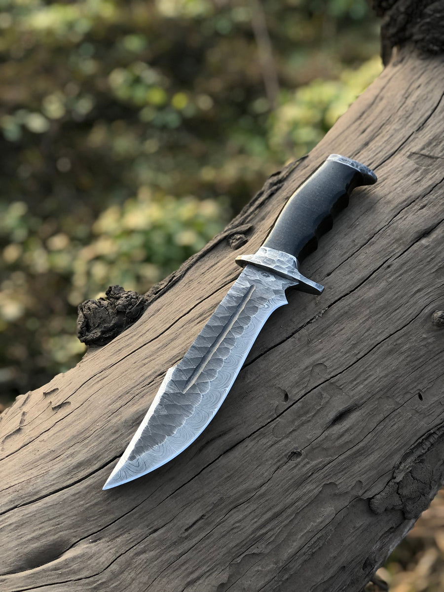 Best Bowie Knife – 13" Handmade Damascus Steel Blade with Resin Horn Handle & Leather Sheath