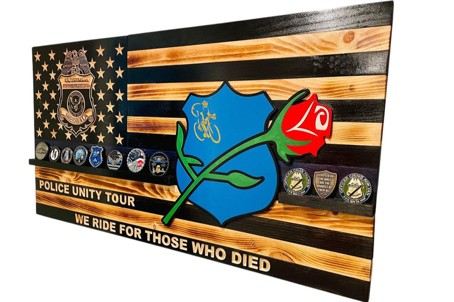 Personalized Wooden American Flag Challenge Coin Display