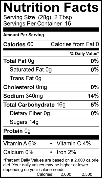 Nutrition facts label for Southern-Style Sweet BBQ Sauce