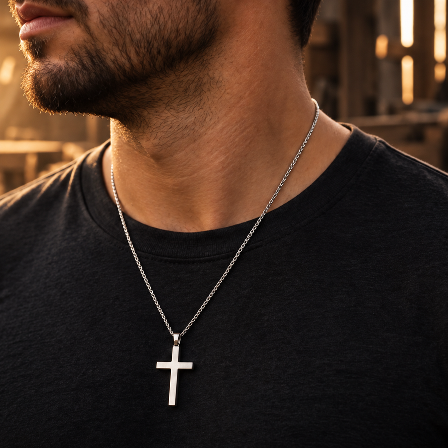 Model wearing a Classic Cross necklace