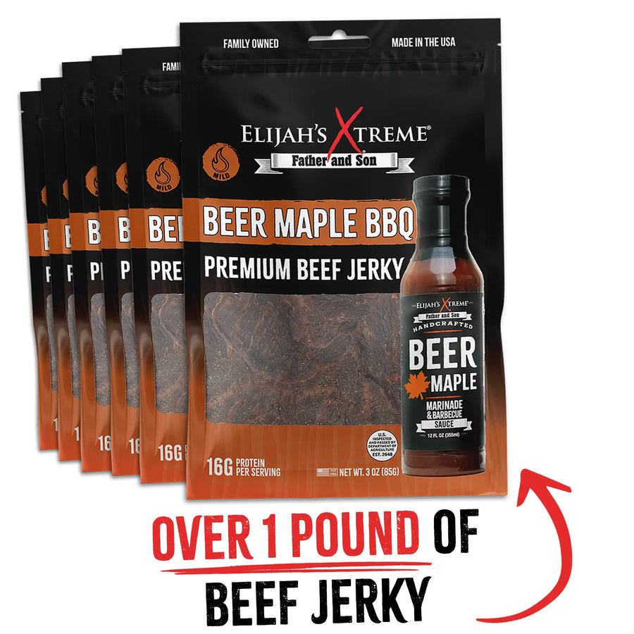Beer Maple BBQ Beef Jerky – 6-Pack (1 lb) — product image