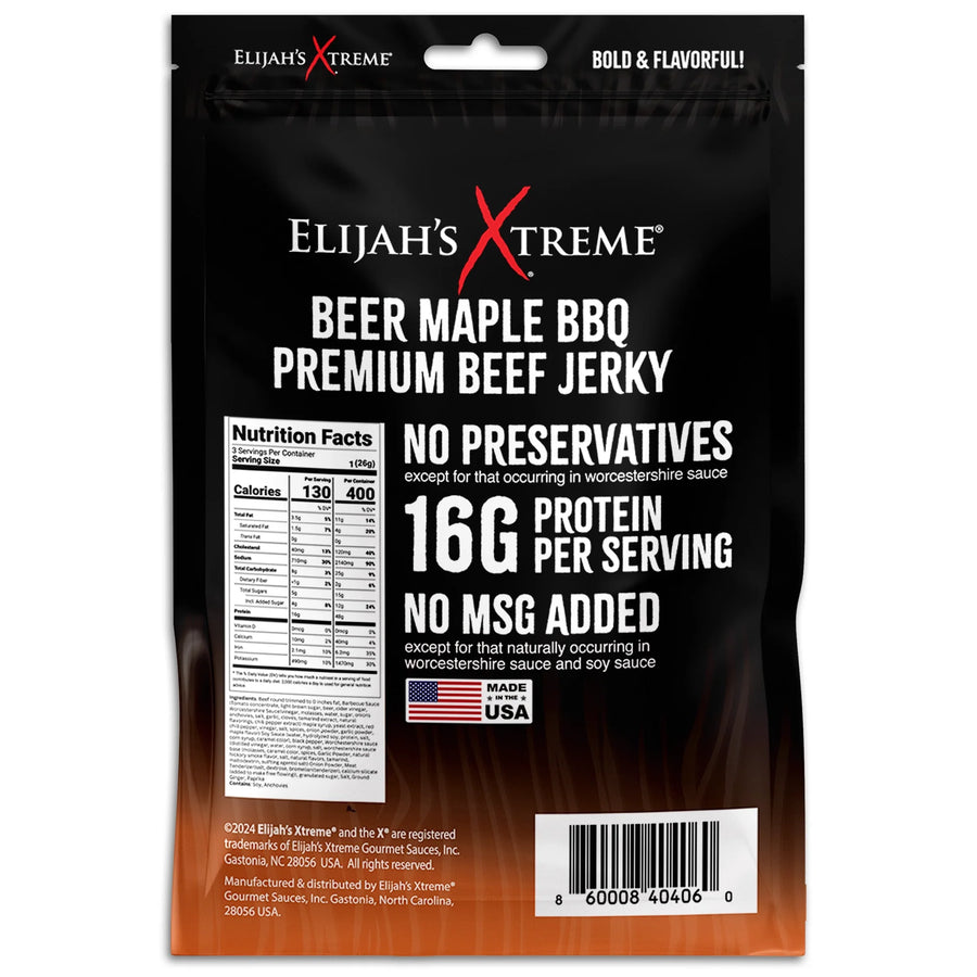 Beer Maple BBQ Beef Jerky – 6-Pack (1 lb) — front packaging view