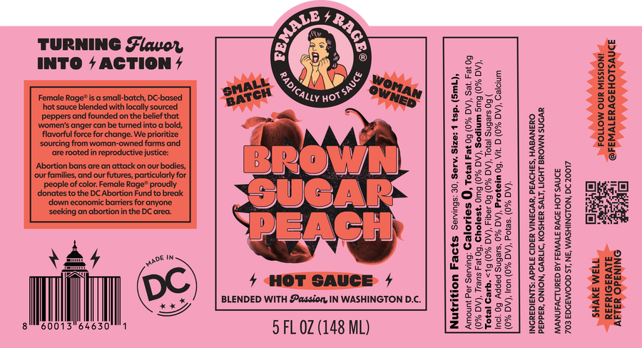 Brown Sugar Peach Hot Sauce – product packaging label on buyamerican.mom