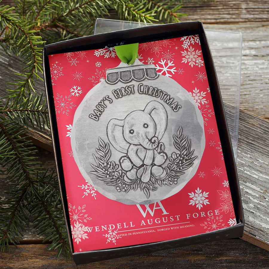 Gift packaging display for Baby's First Christmas Elephant Ornament