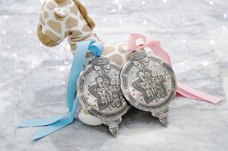 Collection display featuring Baby Boy's First Christmas Ornament with Crystals