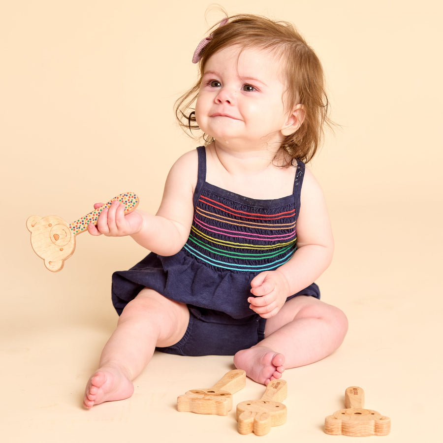 Bear Maple Wood Rattle & Matching Mirror Set