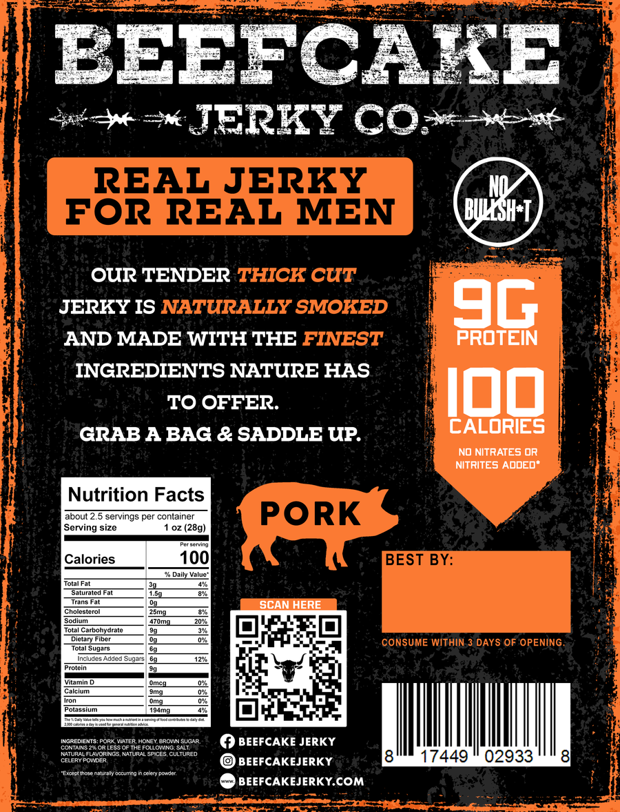 Smokehouse BBQ Pork Jerky – 2.7 oz – reverse packaging view