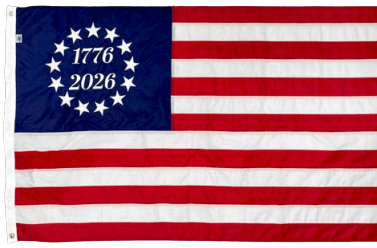 3x5 Betsy Ross America 250 flag with 13 embroidered stars and 1776–2026 commemorative design