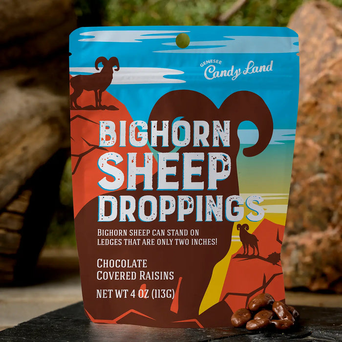Chocolate Raisins – Bighorn Sheep Droppings illustrated candy pouch