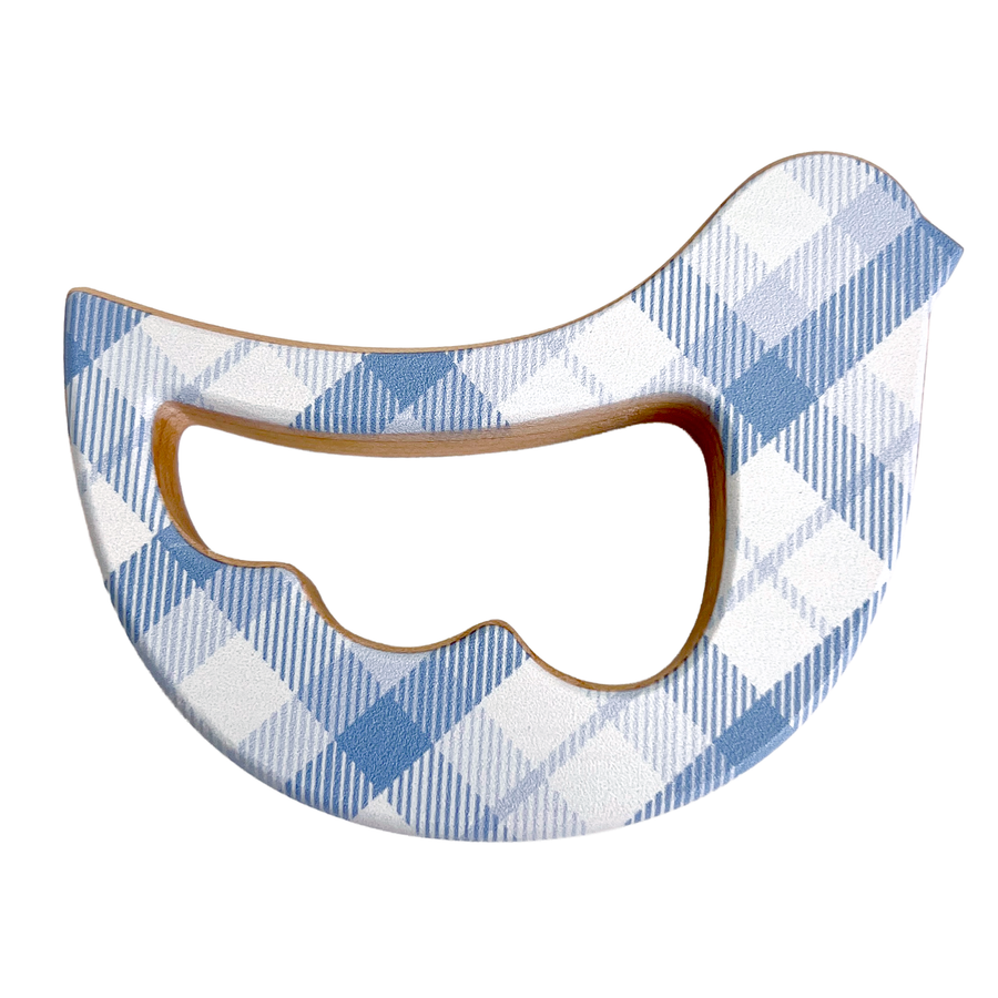 Blue Plaid Bird Maple Wood Rattle & Teether