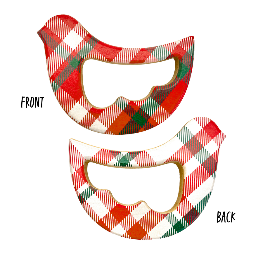 Christmas Plaid Bird Maple Wood Rattle & Teether