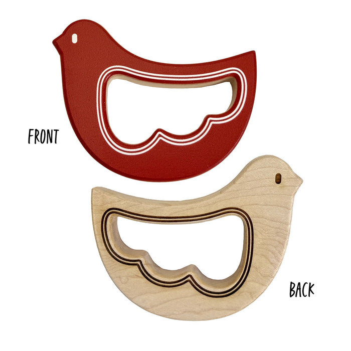 Brick Red Bird Maple Wood Rattle & Teether