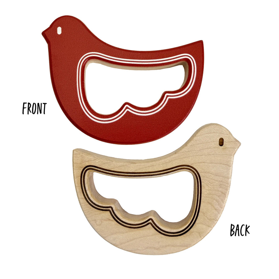 Brick Red Bird Maple Wood Rattle & Teether