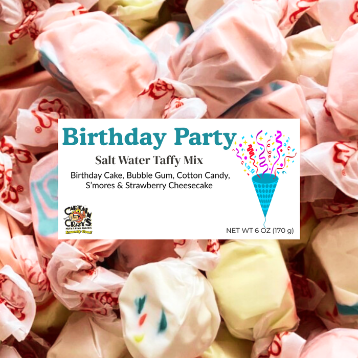 Birthday Party Salt Water Taffy Mix | Birthday Cake, Bubble Gum & Sweet Treat Flavors — snack product photograph 1