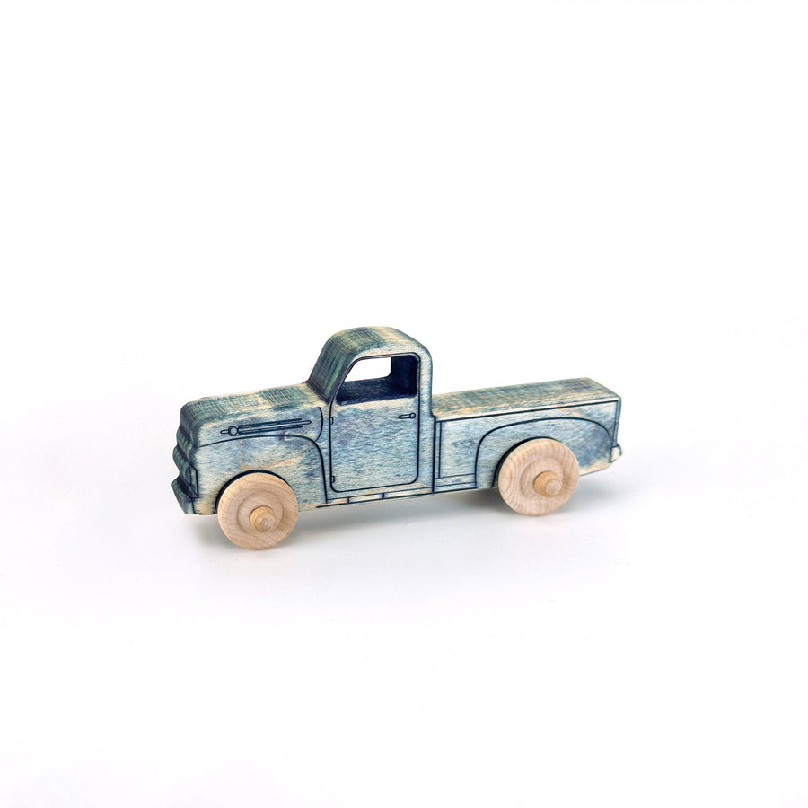 Vintage Blue Maple Toy Pickup Truck, 5.5 in.