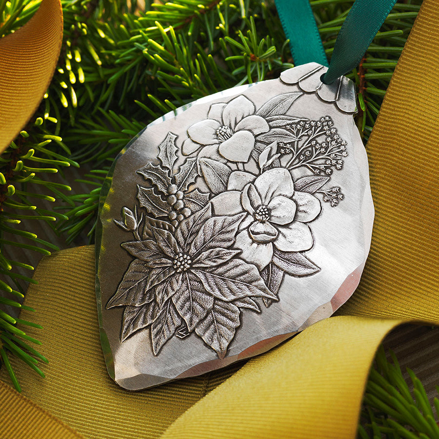 Styled display featuring Poinsettia Bulb Ornament