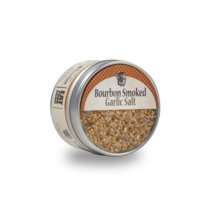 Bourbon Smoked Garlic Salt – Garlic, Fennel & Orange – product packaging image