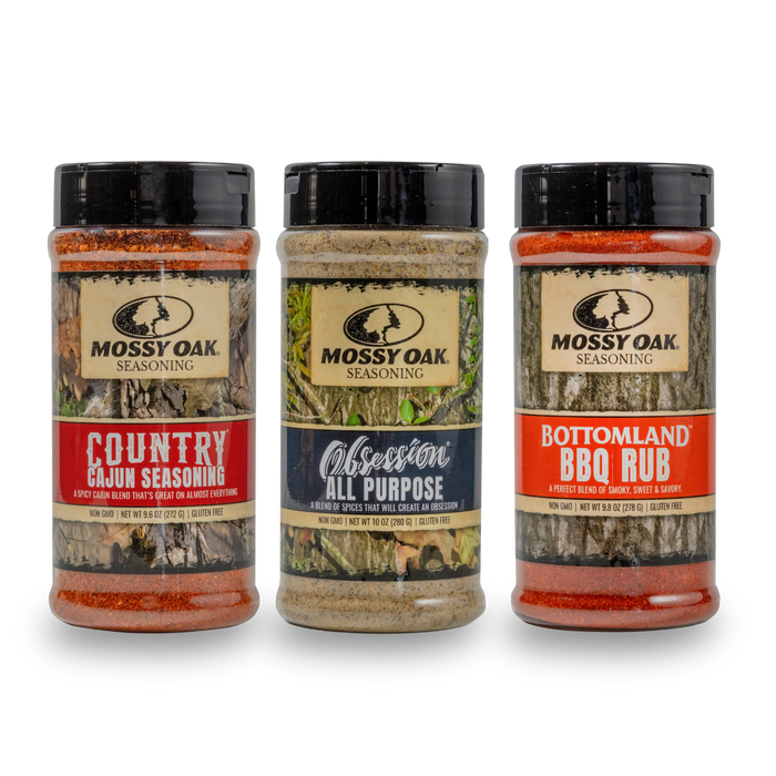 Mossy Oak Seasoning Trio – Three-Spice Gift Bundle – product packaging image
