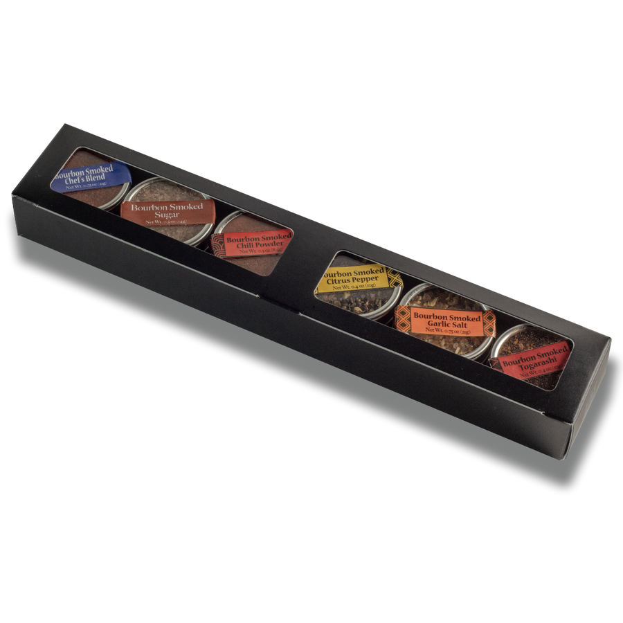 Bourbon Smoked Spice Mini Trial Set – Six Seasonings – product packaging image