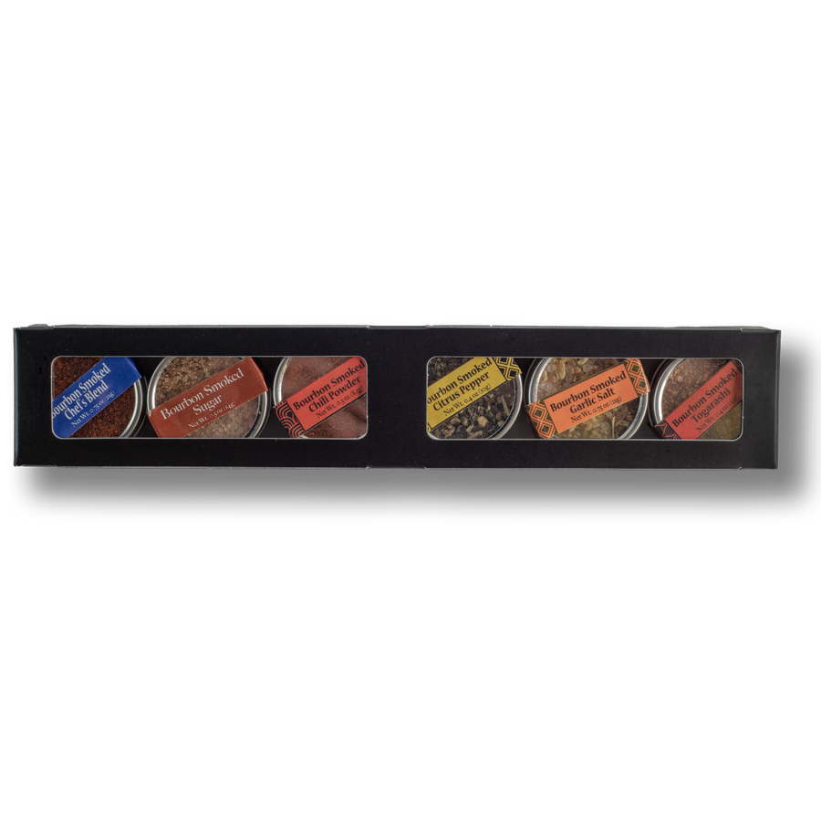 Bourbon Smoked Spice Mini Trial Set – Six Seasonings – product packaging image