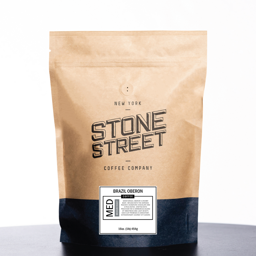 Front of the Stone Street Brazil Oberon coffee bag with its product label visible