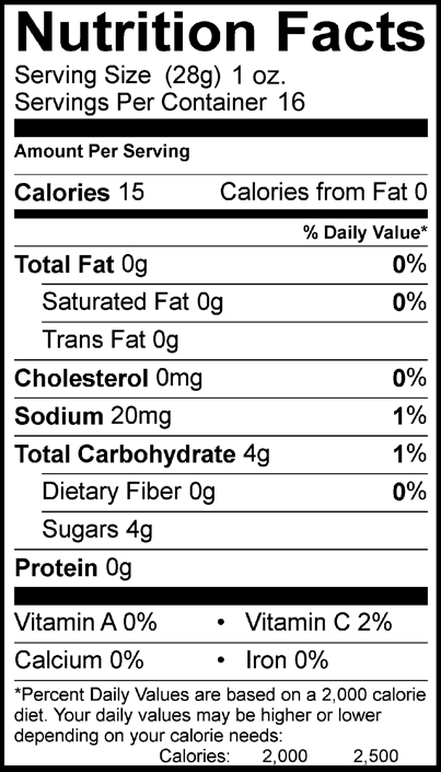 Nutrition facts label for Bread & Butter Pickles