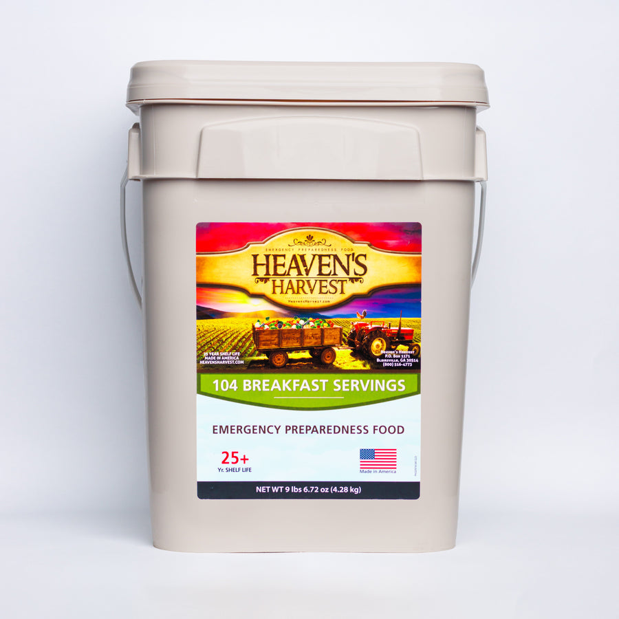 Heaven's Harvest breakfast food bucket, front label