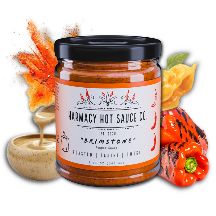 Brimstone roasted red pepper and tahini sauce jar with peppers