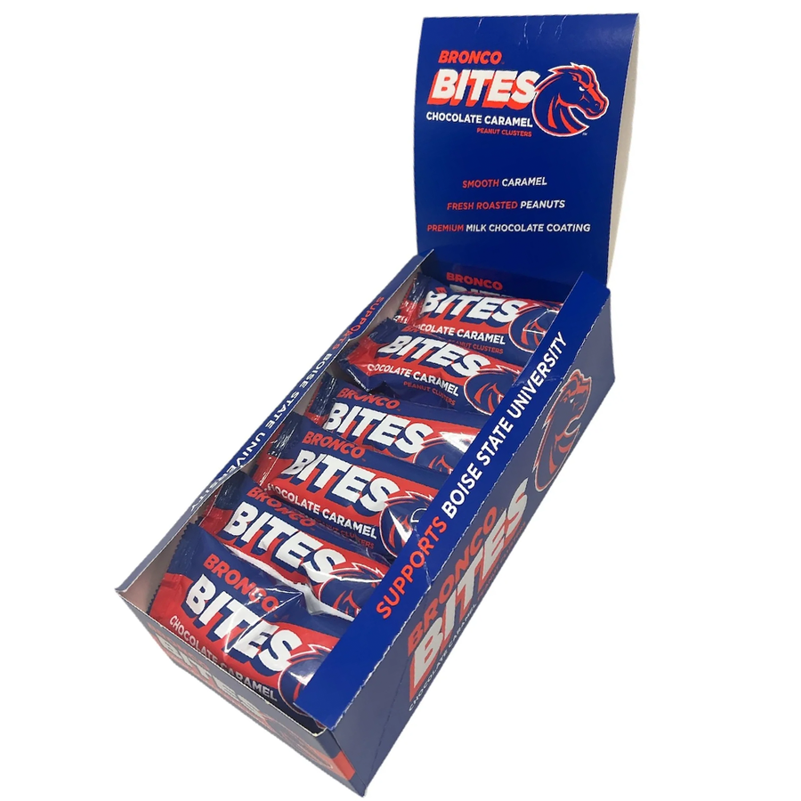 Bronco Bites Chocolate Caramel Peanut Bar — 18-count display box