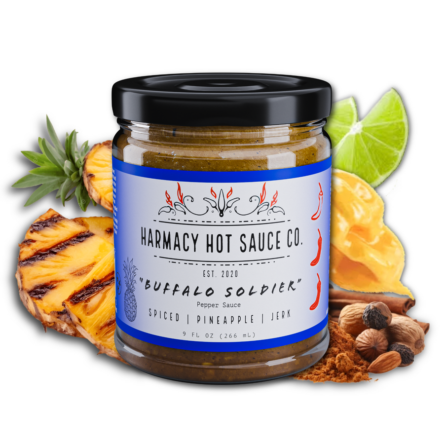 Buffalo Soldier pineapple jerk sauce jar with pineapple and spices