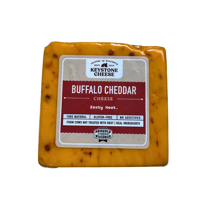 Buffalo Cheddar block in labeled packaging