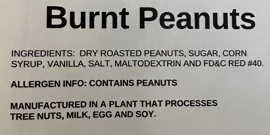 Old-Fashioned Red Burnt Peanuts Candy – 17 oz Tub – ingredient label
