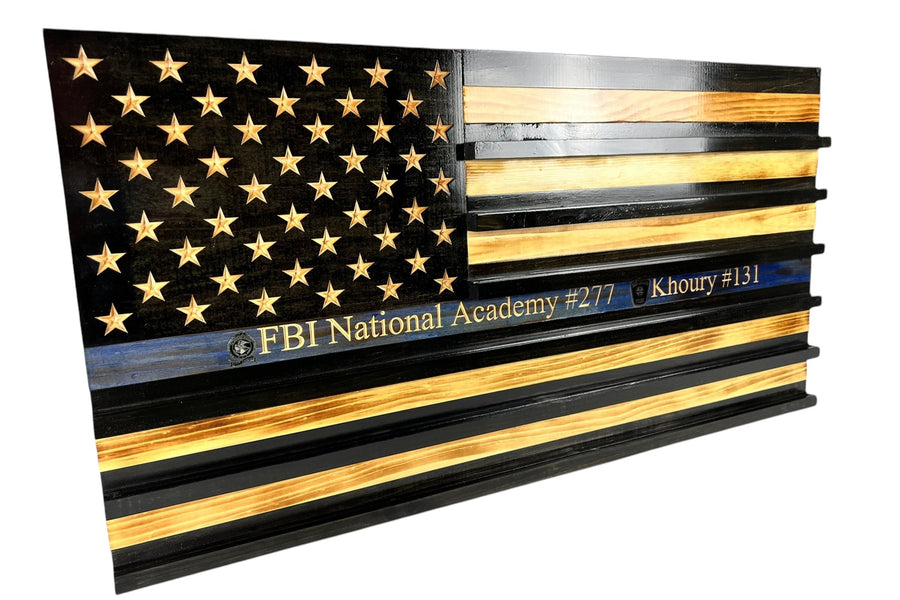 Personalized Wooden American Flag Challenge Coin Display