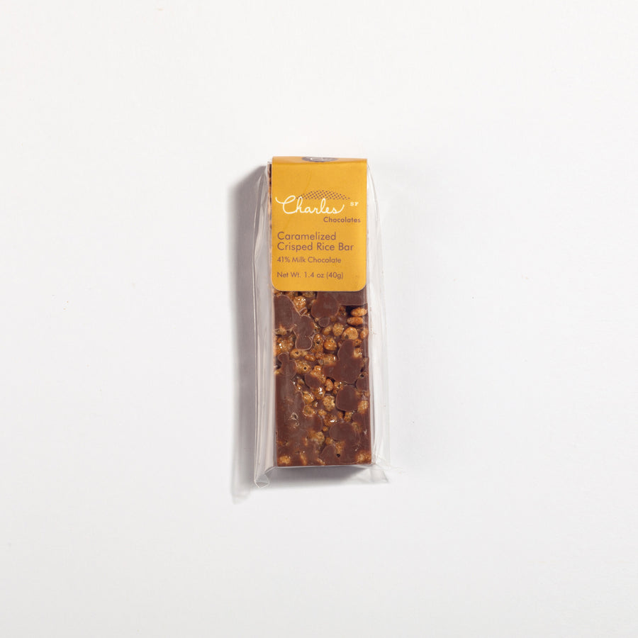 Mini Milk Chocolate Crisped Rice Bar in labeled packaging
