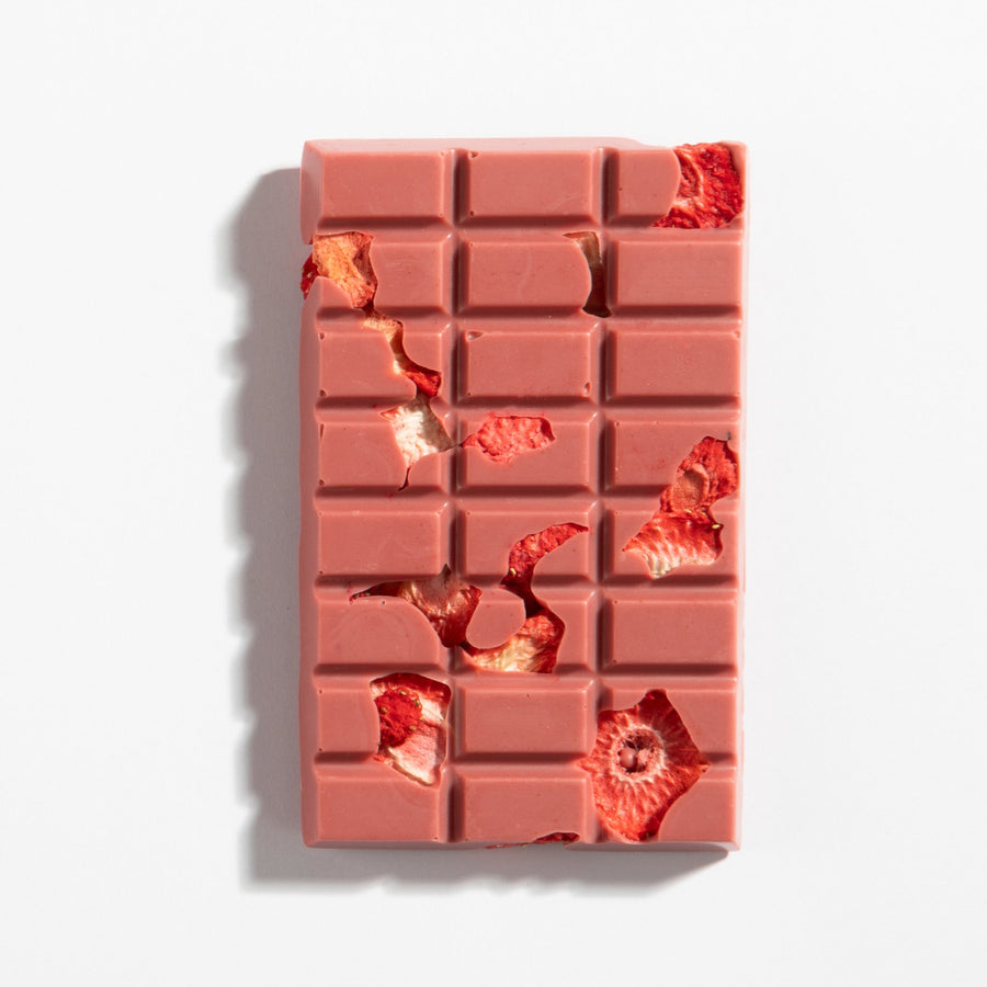 Unwrapped Ruby Chocolate Strawberry Bar with Freeze-Dried Berries