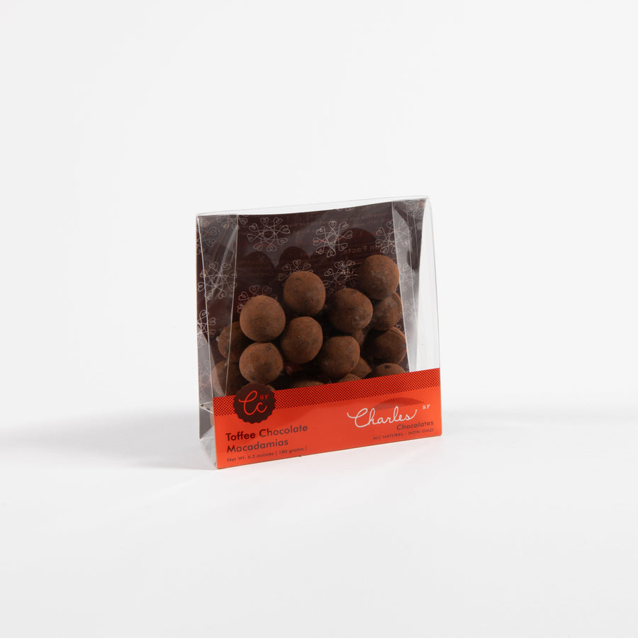 Labeled bag of Toffee Milk Chocolate Macadamia Nuts