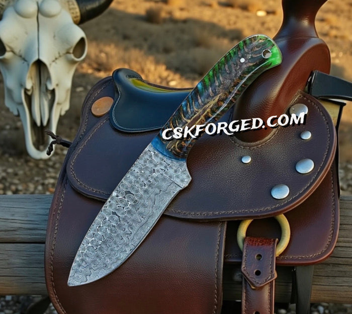 Cowboy Knife for Rancher Gifts – 4" Raindrop Damascus Blade