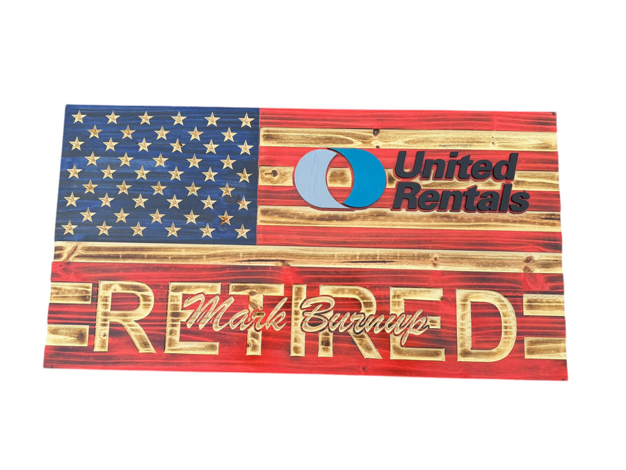 Personalized Retirement Wooden American Flag with Engraved Badge — product photo 14