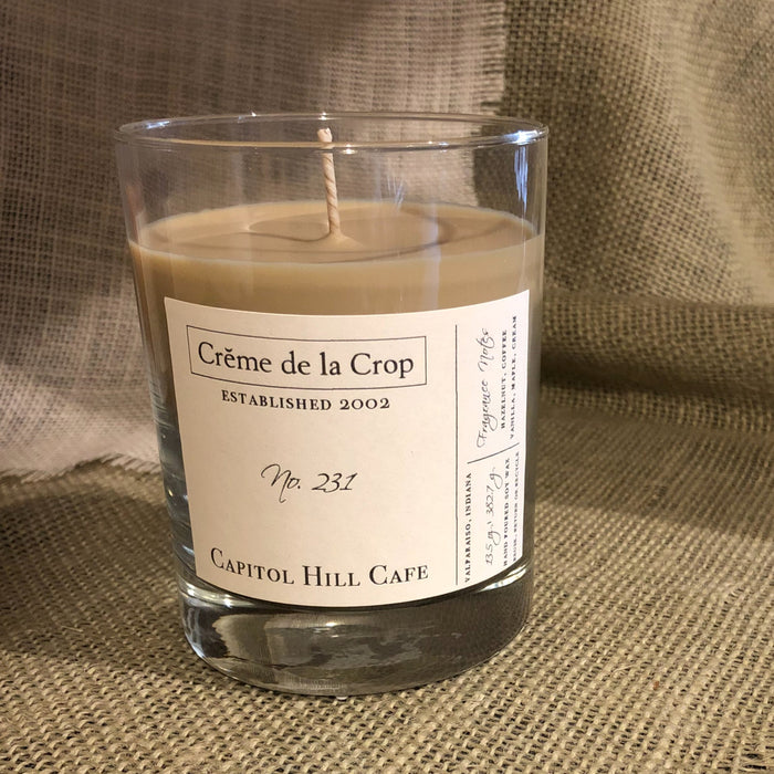 Capitol Hill Cafe Soy Candle in a labeled glass container