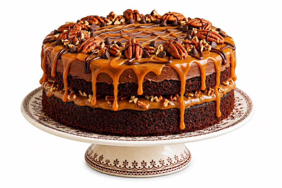 Sugar-Free Turtle Pecan Cake with Chocolate & Caramel