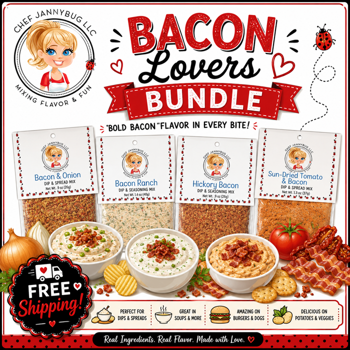 Bacon Lovers Bundle promotional graphic showing four bacon-flavored mixes